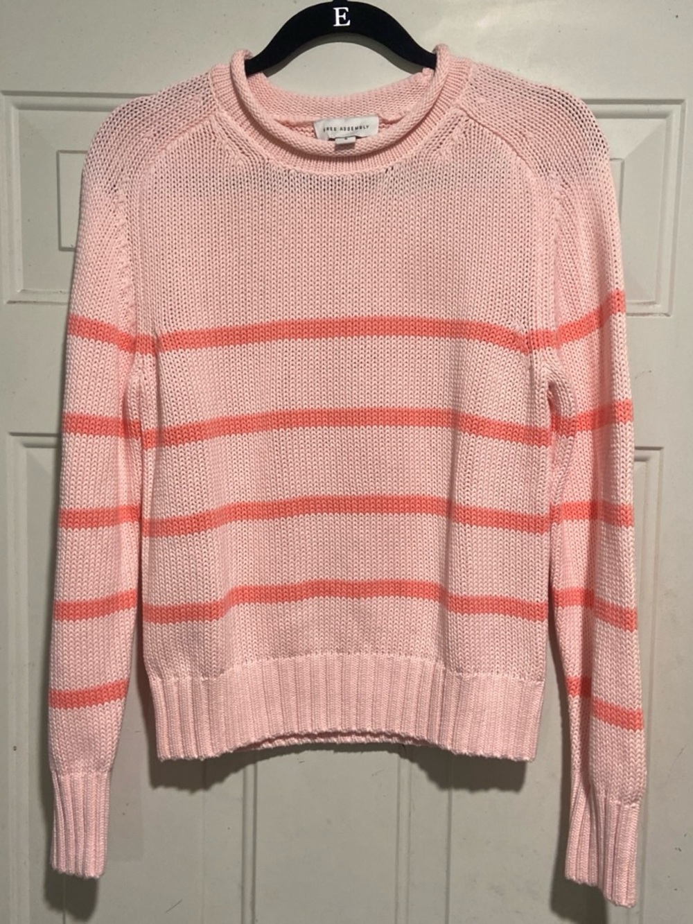 Light Pink Striped Knit Sweater - Soft Crewneck